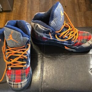 Jordan Kids Plaid High-Top Sneakers - Navy, Red & Orange